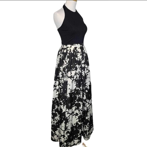 NWT Aidan by Aidan Mattox [sz 4‎ ] Floral Ponte & Taffeta Halter Gown Black - Picture 4 of 7